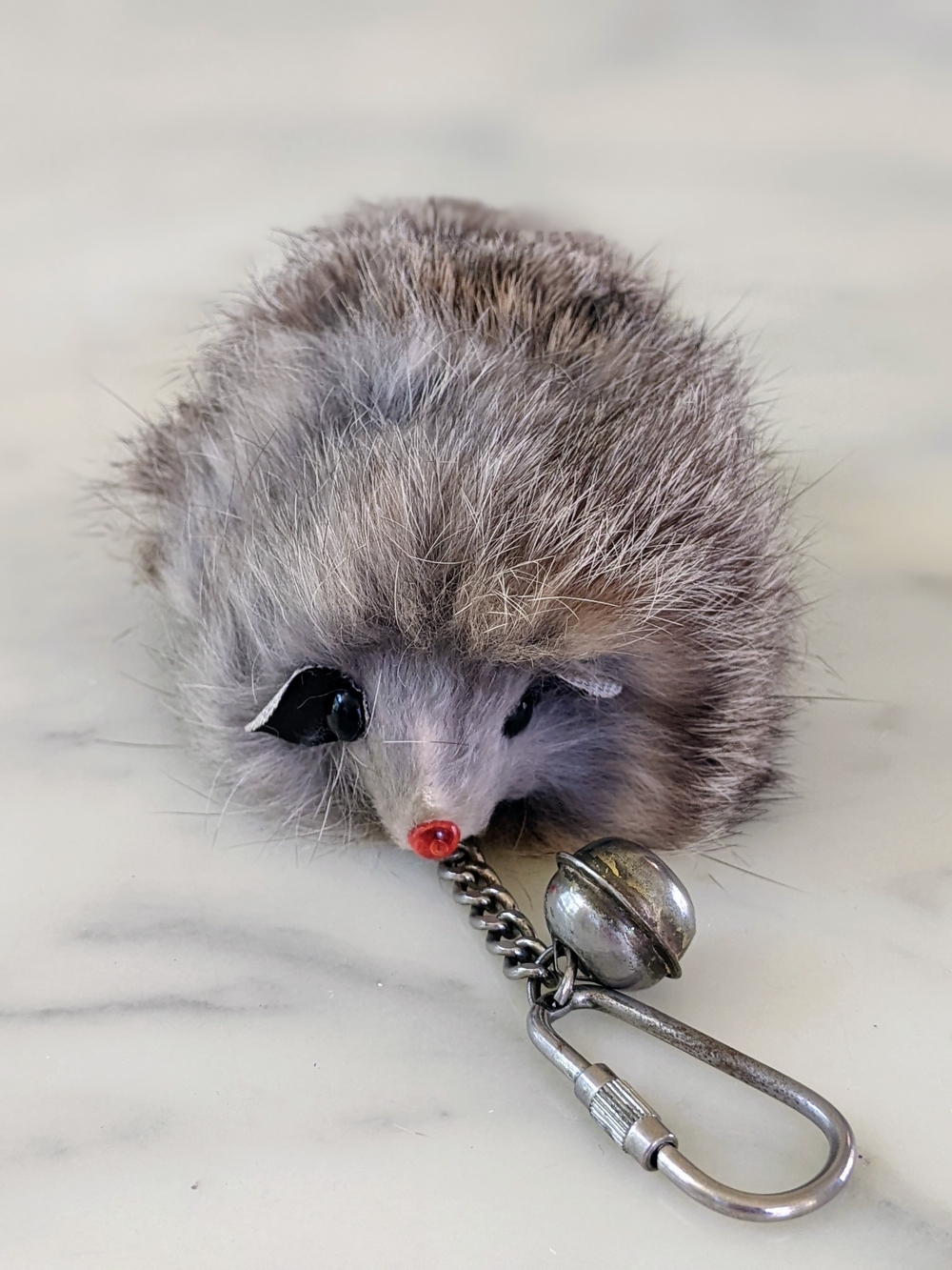 RARE! 100% Real Rabbit Fur Long Hair Mouse Cat Toy/Purse Charm with Bell & Clip.
